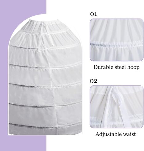 ZAYAKUZU Full 6 Hoop Skirt Floor Length Crinoline Underskirt Wedding Dress Petticoat for Women White in Kuwait