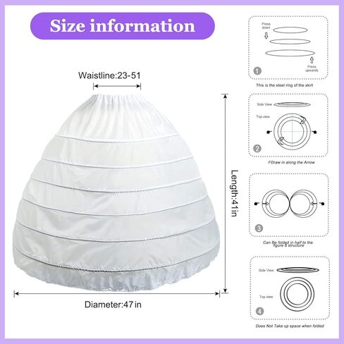 ZAYAKUZU Full 6 Hoop Skirt Floor Length Crinoline Underskirt Wedding Dress Petticoat for Women White in Kuwait