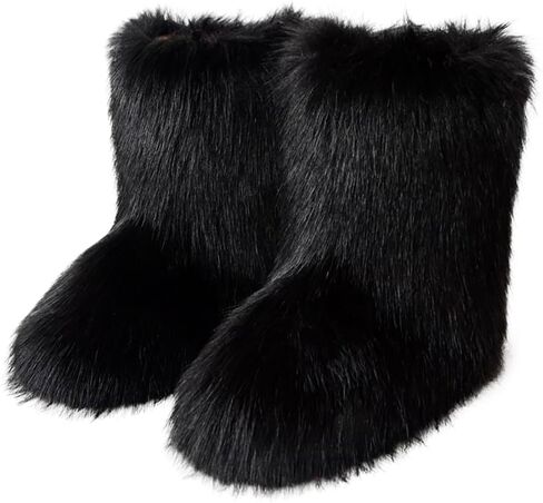 Eosxrp فروي فو فراء الأحذية النسائية أحذية الشتاء امرأة رقيق حذاء الثلج عالي الرقبة دافئ منتصف العجل مريحة في الهواء الطلق شقة in Kuwait