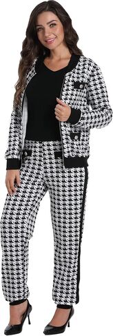 المرأة مثير 2 قطعة Houndstooth طباعة السترة السراويل دعوى مجموعة ملهى ليلي رياضية الزي مجموعة in Kuwait