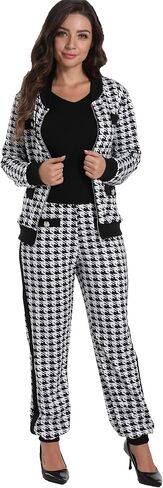 المرأة مثير 2 قطعة Houndstooth طباعة السترة السراويل دعوى مجموعة ملهى ليلي رياضية الزي مجموعة in Kuwait