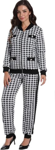 المرأة مثير 2 قطعة Houndstooth طباعة السترة السراويل دعوى مجموعة ملهى ليلي رياضية الزي مجموعة in Kuwait