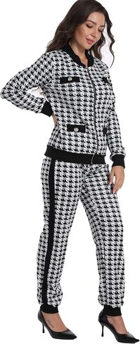 المرأة مثير 2 قطعة Houndstooth طباعة السترة السراويل دعوى مجموعة ملهى ليلي رياضية الزي مجموعة in Kuwait