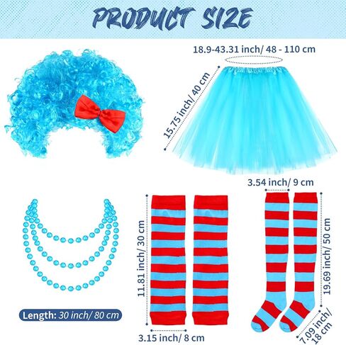 XunYee 10 Pcs Blue Costume Accessories Set With Tutus Skirts Wig Thigh High Striped Socks Arm Warmers Bead Necklace in Saudi Arabia