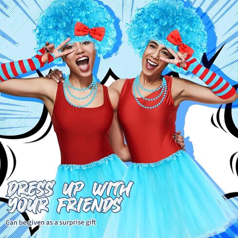 XunYee 10 Pcs Blue Costume Accessories Set With Tutus Skirts Wig Thigh High Striped Socks Arm Warmers Bead Necklace in Saudi Arabia
