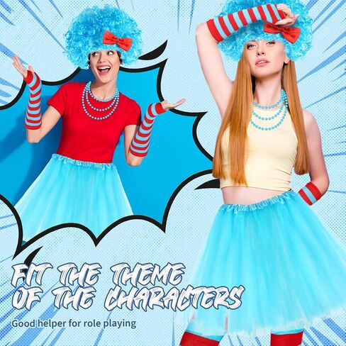XunYee 10 Pcs Blue Costume Accessories Set With Tutus Skirts Wig Thigh High Striped Socks Arm Warmers Bead Necklace in Saudi Arabia