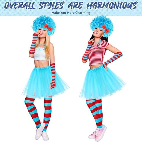 XunYee 10 Pcs Blue Costume Accessories Set With Tutus Skirts Wig Thigh High Striped Socks Arm Warmers Bead Necklace in Saudi Arabia