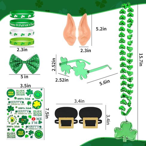 13 قطعة من زي عيد القديس باتريك، قبعة القديس باتريك ليبرشاون، زي الجني مع اللحية والترتر وربطة عنق على شكل فيونكة وأذن الجني وقلادة وأساور وشم مؤقت للنساء والرجال in Kuwait