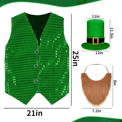 13 قطعة من زي عيد القديس باتريك، قبعة القديس باتريك ليبرشاون، زي الجني مع اللحية والترتر وربطة عنق على شكل فيونكة وأذن الجني وقلادة وأساور وشم مؤقت للنساء والرجال in Kuwait