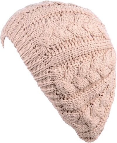 BYOS Womens Winter Cozy Cable Fleece Lined Knit Beret Beanie Hat (Set Available) in Saudi Arabia