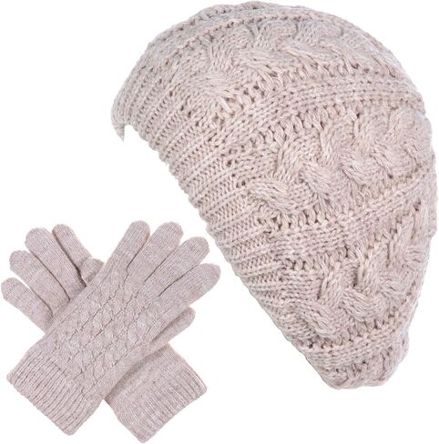 BYOS Womens Winter Cozy Cable Fleece Lined Knit Beret Beanie Hat (Set Available) in Saudi Arabia