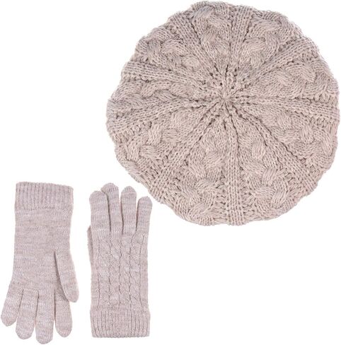 BYOS Womens Winter Cozy Cable Fleece Lined Knit Beret Beanie Hat (Set Available) in Saudi Arabia