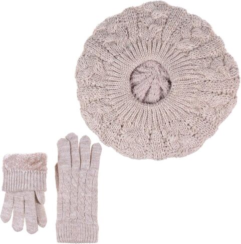 BYOS Womens Winter Cozy Cable Fleece Lined Knit Beret Beanie Hat (Set Available) in Saudi Arabia