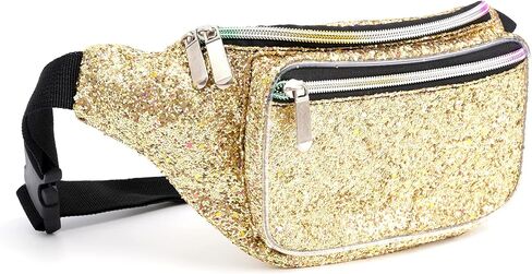 Holographic Rave Gold Gravel Glitter Fanny Pack For Women Grils Festival Waist Belt Bags -Gold Gravel in Kuwait