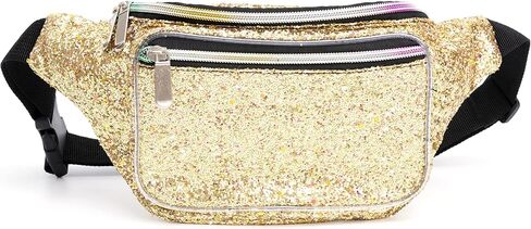 Holographic Rave Gold Gravel Glitter Fanny Pack For Women Grils Festival Waist Belt Bags -Gold Gravel in Kuwait