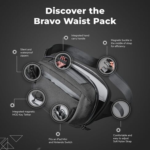 ALPAKA Bravo Waist Pack - iPad Mini, Nintendo Switch, and Other Electronics Organizer - Versatile Carrying Case - Weatherproof Axoflux Black 600D Fabric in Saudi Arabia