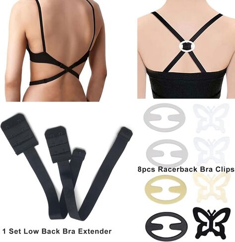 زوج واحد من حزام حمالة الصدر منخفض الظهر من اسجبا مع خطافين باللون الاسود و8 قطع مشابك لحمالة الصدر للنساء بلون اسود, أسود in Kuwait