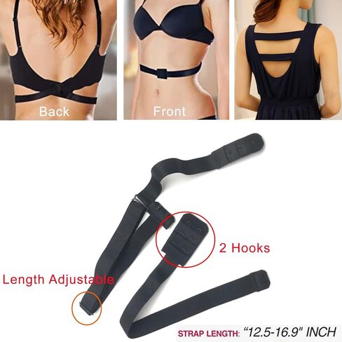 زوج واحد من حزام حمالة الصدر منخفض الظهر من اسجبا مع خطافين باللون الاسود و8 قطع مشابك لحمالة الصدر للنساء بلون اسود, أسود in Kuwait