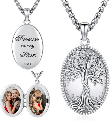 ايوسنس قلادة من الفضة الاسترليني عيار 925 على شكل قلب، قلادة هدايا عيد الام للنساء تحمل الصور والصور للرجال قلادة شخصية in Kuwait