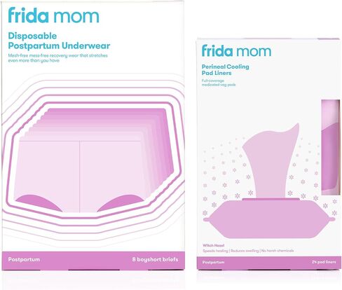 Frida Mom Witch Hazel Cooling Pad Liners (24ct) + Frida Mom Postpartum Pads, Leak Proof Maxi Pads (18ct)| Postpartum Essentials in Saudi Arabia