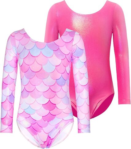 يوتار للفتيات الجمباز 2 حزمة تراجع الزي حجم 10-12 سنة البريق روز الصغار الصغار كم طويل داخلية لامعة مقياس السمكة الرياضية ارتداءها in Kuwait