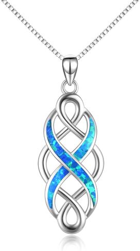 YFN Irish Celtic Knot Created Opal Pendant Necklace Earrings Jewelry Set Infinity Love Sterling Silver CZ Jewelry 18" in Saudi Arabia