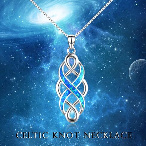 YFN Irish Celtic Knot Created Opal Pendant Necklace Earrings Jewelry Set Infinity Love Sterling Silver CZ Jewelry 18" in Saudi Arabia