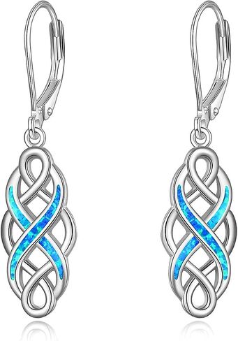 YFN Irish Celtic Knot Created Opal Pendant Necklace Earrings Jewelry Set Infinity Love Sterling Silver CZ Jewelry 18" in Saudi Arabia