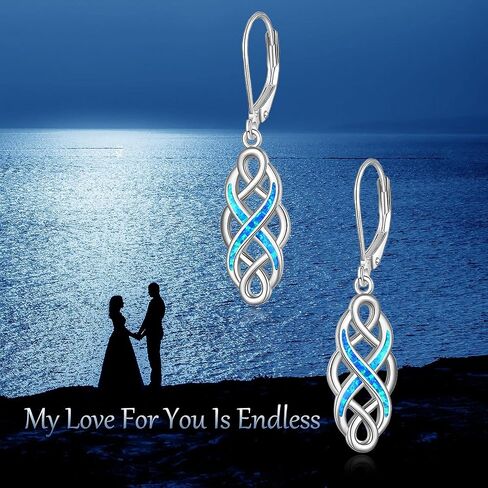 YFN Irish Celtic Knot Created Opal Pendant Necklace Earrings Jewelry Set Infinity Love Sterling Silver CZ Jewelry 18" in Saudi Arabia