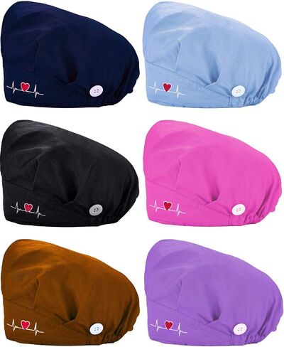 6 Pieces Bouffant Cap with Buttons Adjustable Elastic Head Wrap Covers with Sweatband for Women Men, One Size (Fresh Colors) in Saudi Arabia
