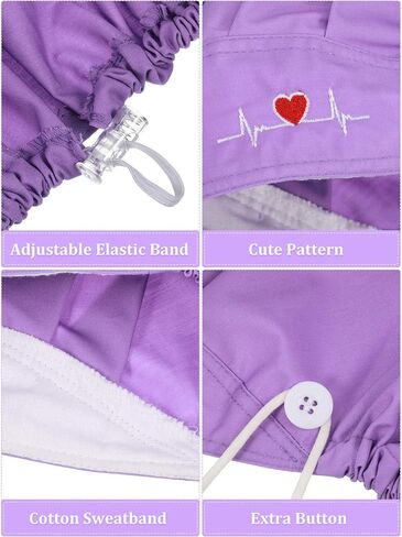 6 Pieces Bouffant Cap with Buttons Adjustable Elastic Head Wrap Covers with Sweatband for Women Men, One Size (Fresh Colors) in Saudi Arabia