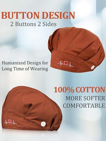 6 Pieces Bouffant Cap with Buttons Adjustable Elastic Head Wrap Covers with Sweatband for Women Men, One Size (Fresh Colors) in Saudi Arabia