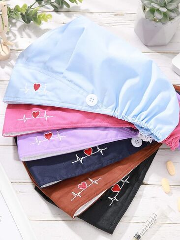 6 Pieces Bouffant Cap with Buttons Adjustable Elastic Head Wrap Covers with Sweatband for Women Men, One Size (Fresh Colors) in Saudi Arabia