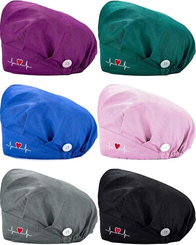 6 Pieces Bouffant Cap with Buttons Adjustable Elastic Head Wrap Covers with Sweatband for Women Men, One Size (Fresh Colors) in Saudi Arabia