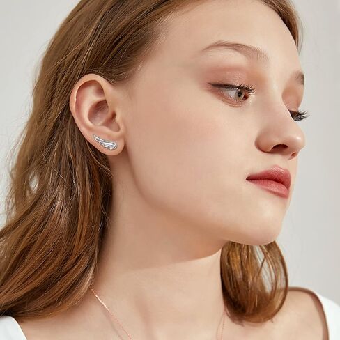 Angel Wings Earrings for Women 925 Sterling Silver Ear Climbers Guardian Angel Eari Crawlers Jewelry Gift for Girls in Saudi Arabia