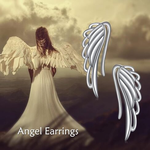 Angel Wings Earrings for Women 925 Sterling Silver Ear Climbers Guardian Angel Eari Crawlers Jewelry Gift for Girls in Saudi Arabia