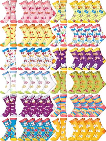 60 Pairs Easter Women Casual Crew Socks Hot Socks Easter Bunny Mid Calf Length Hosiery Animal Series Festive Gift Easter Socks for Ladies Teens, Multicolor in Kuwait