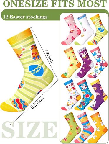 60 Pairs Easter Women Casual Crew Socks Hot Socks Easter Bunny Mid Calf Length Hosiery Animal Series Festive Gift Easter Socks for Ladies Teens, Multicolor in Kuwait