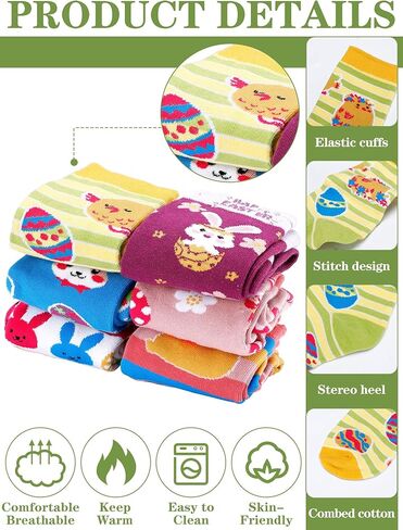 60 Pairs Easter Women Casual Crew Socks Hot Socks Easter Bunny Mid Calf Length Hosiery Animal Series Festive Gift Easter Socks for Ladies Teens, Multicolor in Kuwait