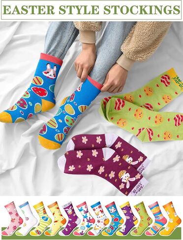 60 Pairs Easter Women Casual Crew Socks Hot Socks Easter Bunny Mid Calf Length Hosiery Animal Series Festive Gift Easter Socks for Ladies Teens, Multicolor in Kuwait