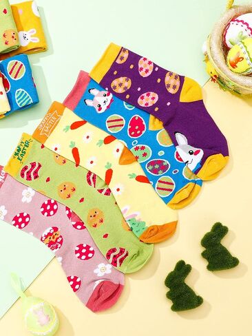 60 Pairs Easter Women Casual Crew Socks Hot Socks Easter Bunny Mid Calf Length Hosiery Animal Series Festive Gift Easter Socks for Ladies Teens, Multicolor in Kuwait