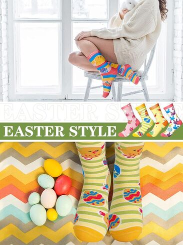 60 Pairs Easter Women Casual Crew Socks Hot Socks Easter Bunny Mid Calf Length Hosiery Animal Series Festive Gift Easter Socks for Ladies Teens, Multicolor in Kuwait