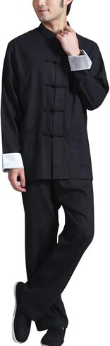 Men's Cotton Tang Suit Linen Kung Fu Shirt Pants Outfit Traditional Chinese Hanfu Solid Color Tai Chi Uniform in Saudi Arabia
