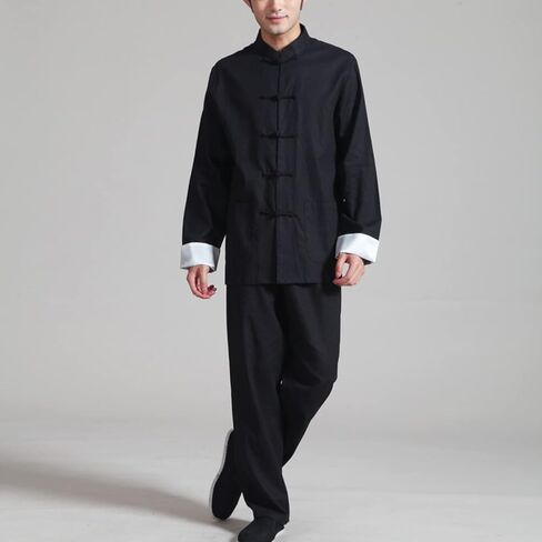 Men's Cotton Tang Suit Linen Kung Fu Shirt Pants Outfit Traditional Chinese Hanfu Solid Color Tai Chi Uniform in Saudi Arabia