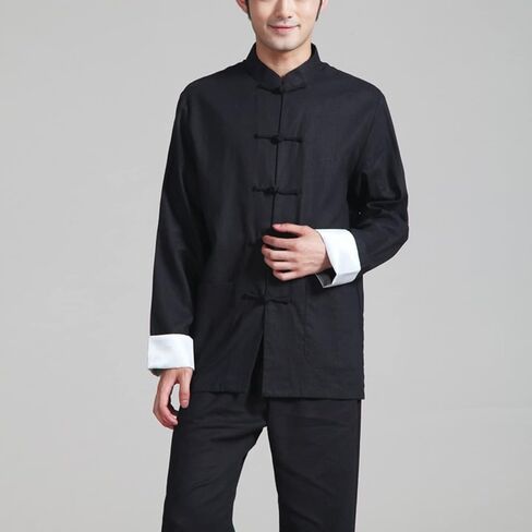Men's Cotton Tang Suit Linen Kung Fu Shirt Pants Outfit Traditional Chinese Hanfu Solid Color Tai Chi Uniform in Saudi Arabia
