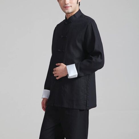Men's Cotton Tang Suit Linen Kung Fu Shirt Pants Outfit Traditional Chinese Hanfu Solid Color Tai Chi Uniform in Saudi Arabia