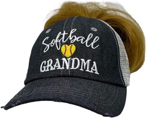 Cocomo Soul Softball Grandma Messy BUN HIGH Ponytail Hat Cap 325 Dark Grey, Dark Grey, One size in Kuwait