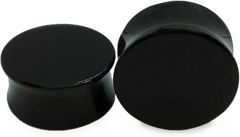 Pair 1-9/16" (40MM) BLACK ACRYLIC PLUGS Double Flare Gauges Solid Saddle Thin Ear Flesh Tunnels (2pcs), Acrylic, no gemstone in Saudi Arabia