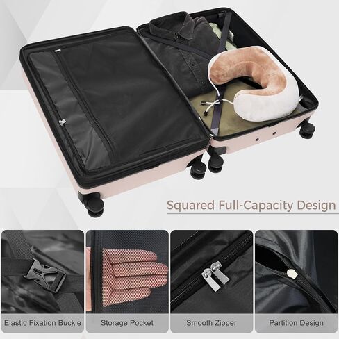 FridayParts Luggage Sets 3 Piece Suitcase Set 20/24/28,Carry on Luggage Airline Approved,Hard Case with Spinner Wheels, Pink and Black in Saudi Arabia