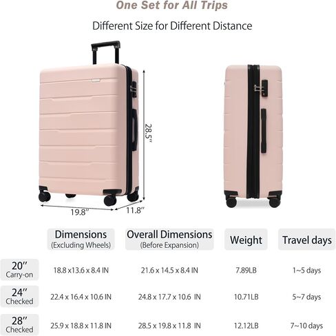 FridayParts Luggage Sets 3 Piece Suitcase Set 20/24/28,Carry on Luggage Airline Approved,Hard Case with Spinner Wheels, Pink and Black in Saudi Arabia
